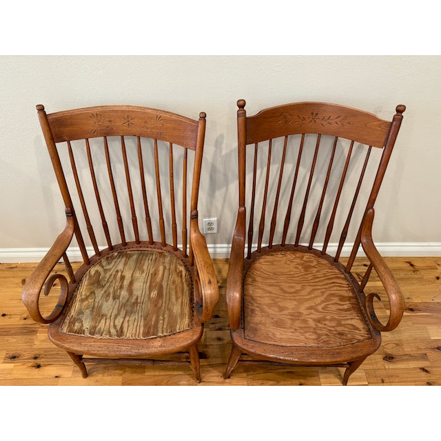 Brown Late 19th Century Antique Pressed Back Armchair (Pair) For Sale - Image 8 of 14