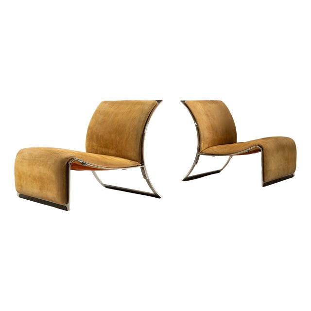 Nubuck Leather Lounge Chairs by Vittorio Introini for Saporiti, Italy, 1960, Set of 2 For Sale