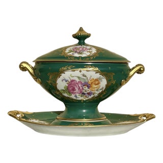 Porcelain Tureen and Display Stand from Limoges, Set of 2 For Sale