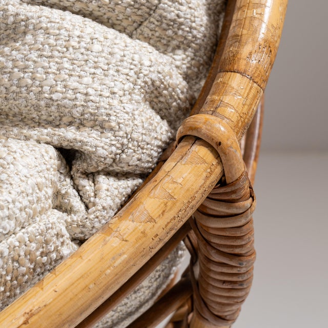 1960s French Tan Bamboo Upholstered Bowl Chair For Sale - Image 14 of 15