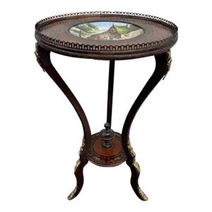 19th Century Napoleon III Ormolu Mounted Marquetry Walnut and Scenic Porcelain Inset Top Guéridon Table.