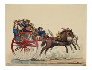 Michela De Vito, Figures on a Chariot, Original Gouache, 1820s