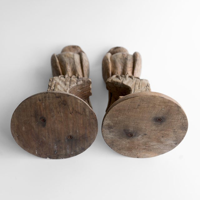 Pair of Antique French Folk Art Carved Oak Falcon Figures, Wooden Bird Sculpture For Sale - Image 14 of 14