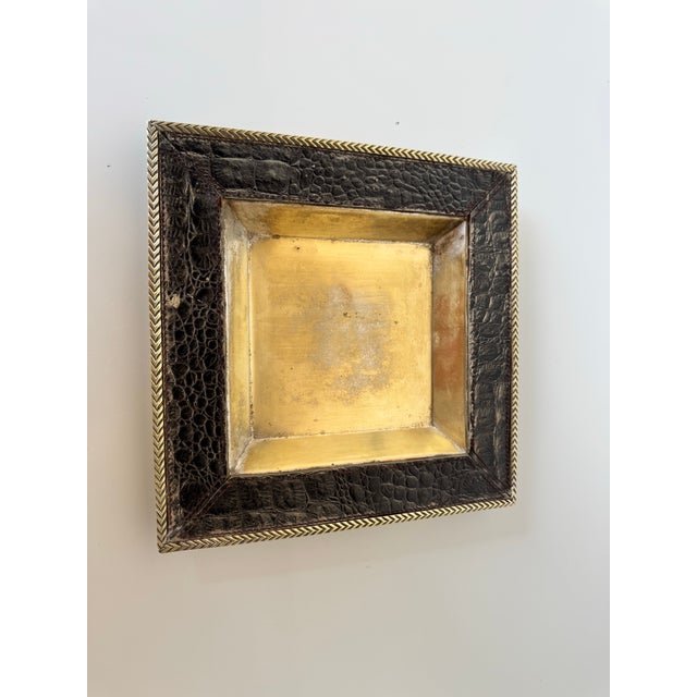 Vintage Silver Plate and Faux Crocodile Leather Dish/ Sold For Sale - Image 12 of 12