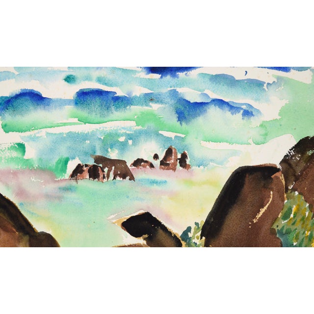 Modernist Rocky Californian Seascape in Watercolor on Paper by Lucile Marie Johnston For Sale In Monterey, CA - Image 6 of 9