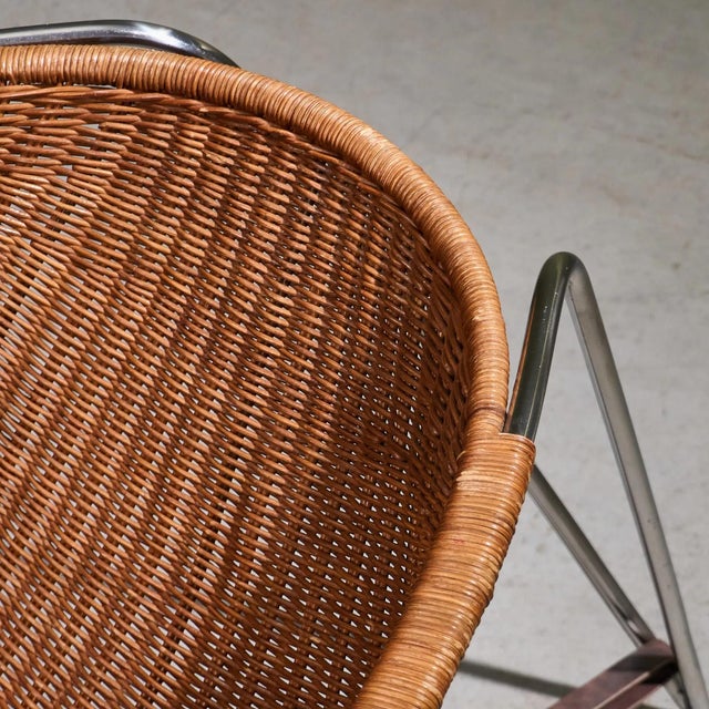 Brown Coqueta Chair in Stainless Steel, Wicker and Leather by Pete Sans, Spain, 1980s For Sale - Image 8 of 13