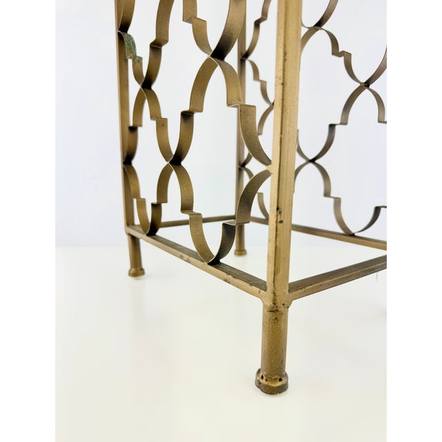Gold Vintage Hollywood Regency Gold Metal Quatrefoil Wine Rack For Sale - Image 8 of 11