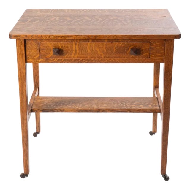 Mission Oak Arts and Crafts One Drawer Writing Table For Sale