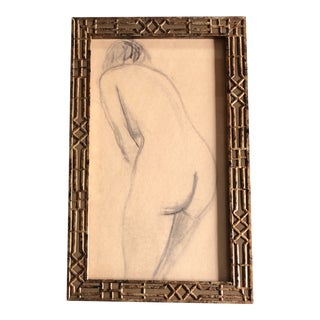 1940’s Art Deco Female Nude Study Drawing Ornate Vintage Frame For Sale