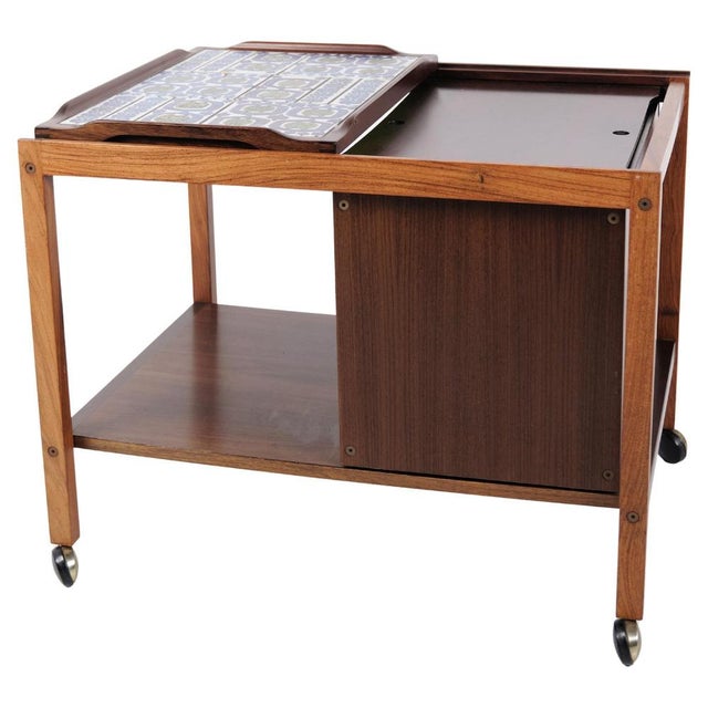 Bar Cart in Rosewood with Royal Copenhagen Tiles by Severin Hansen, 1960s For Sale - Image 16 of 16