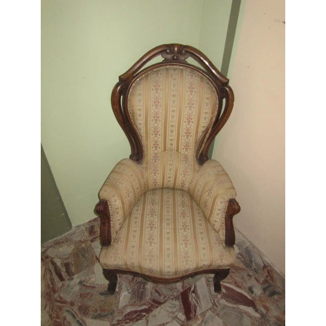 Ancient Italian Walnut Armchair, in Worn conditions. Designed before 1890