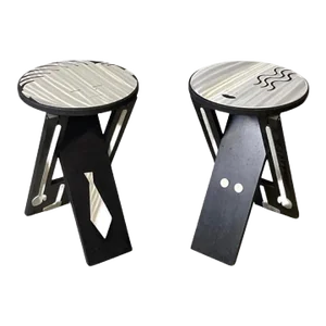 Contemporary Artist Designed Pair of Collapsible Stools Depicting Companion Figures, Signed Fred Garbotz