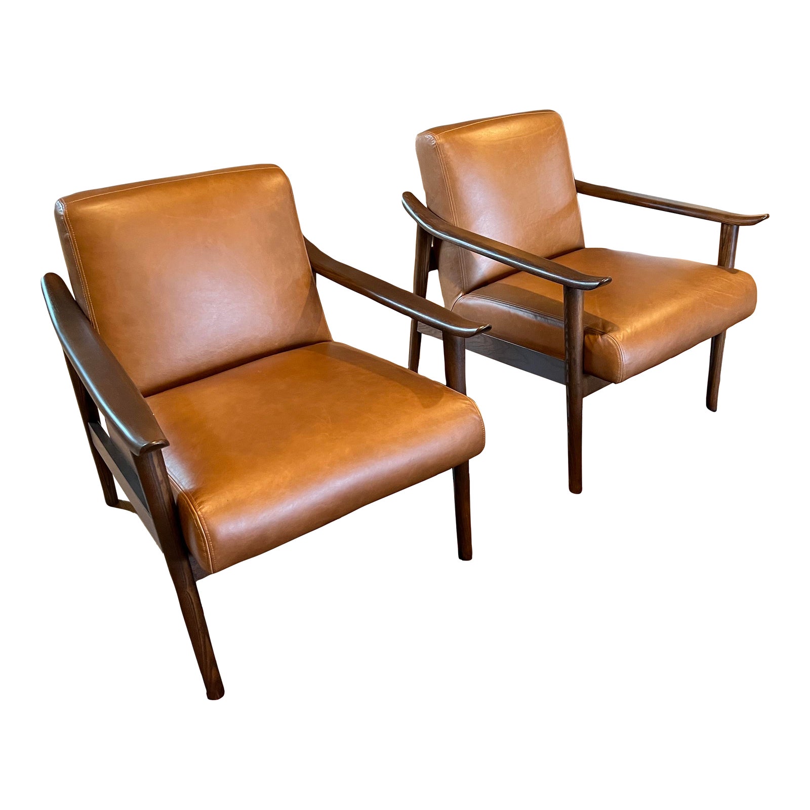 MidCentury Modern Wood and Leather Accent Chairs a Pair Chairish
