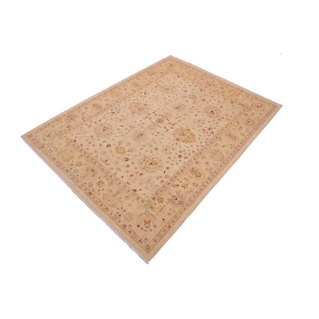Transitional Bohemien Ziegler Beige Gold Hand-Knotted Wool Rug - 9'0'' X 11'9'' For Sale - Image 3 of 8