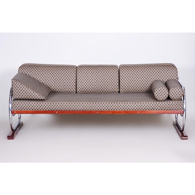 Bauhaus Sofa in Chrome and Backhausen Fabric attributed to R. Slezák, Czech, 1930s For Sale - Image 4 of 11