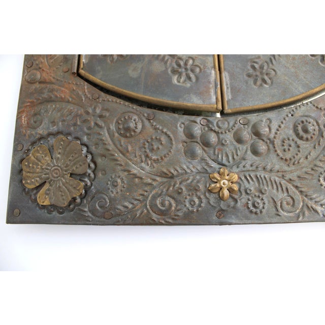 Vintage Mexican Folk Art Punched Tin “Hojalata” Mirror W/ Brass Accents For Sale - Image 11 of 12