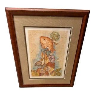 1970s Françoise Deberdt "Poisson Volant" Original Etching – Limited Edition 31/120, Framed With Coa For Sale