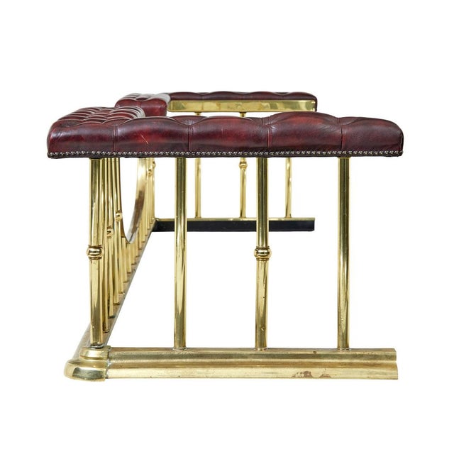 Large Brass and Leather Fireplace Club Fender, 2000 For Sale - Image 6 of 9
