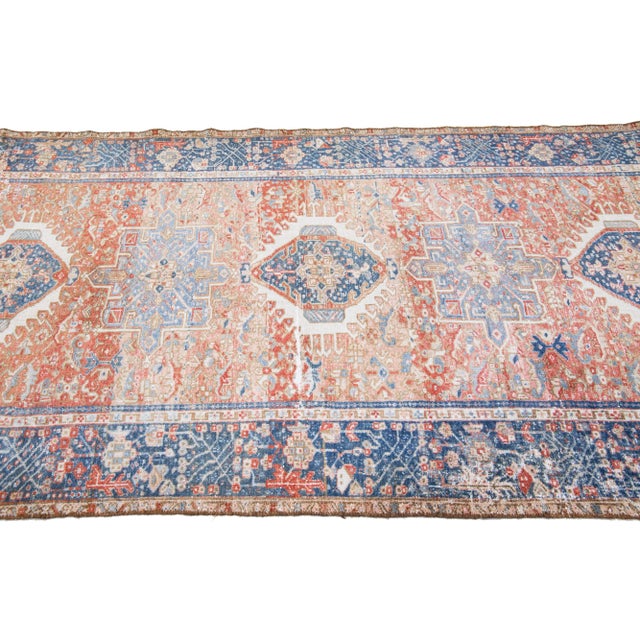 1960s 1960s Vintage Karajah Shabby Chic Handmade Medallion Rust Wool Runner For Sale - Image 5 of 9