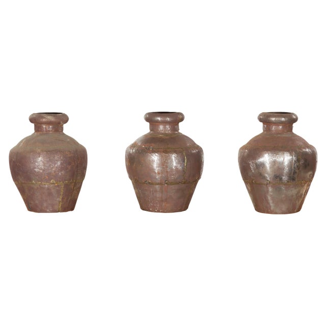19th Century Indian Metal Vessels with Weathered Patina - Set of 3 For Sale - Image 13 of 13