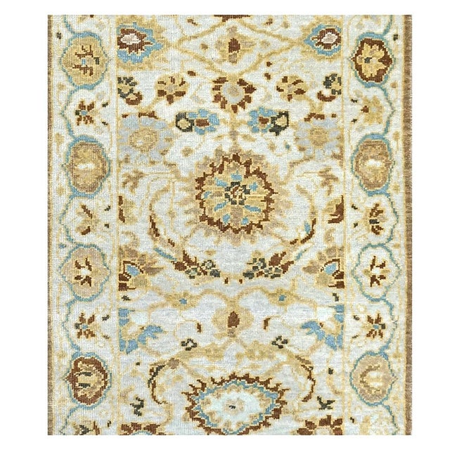 Persian Sultanabad Wool 3x10 Ivory, Light Blue & Gold Handmade Runner Rug #1143675 For Sale - Image 4 of 4