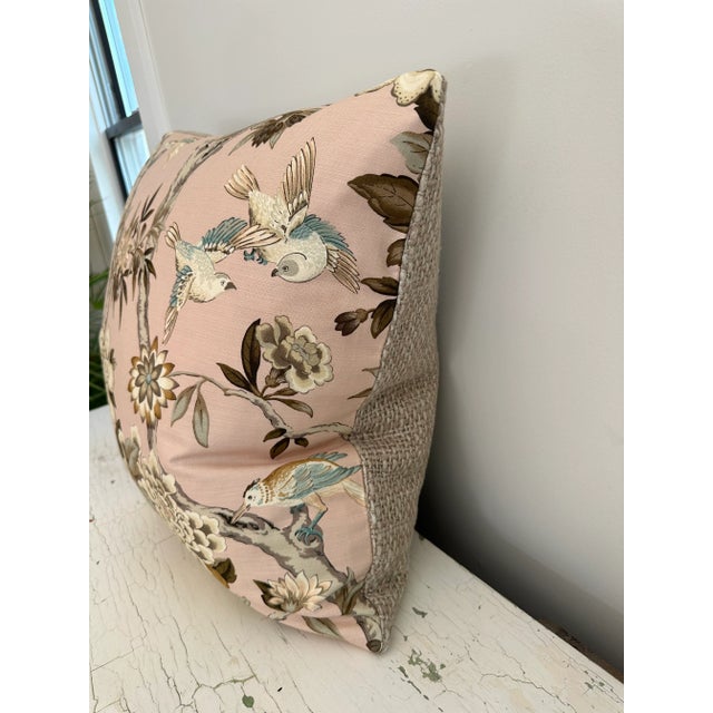 Shabby Chic Pink Bird Botanical Throw Pillow For Sale - Image 3 of 8