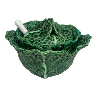 Small Portuguese Majolica Cabbage Tureen Caldas Da Rainha Circa 1950 For Sale