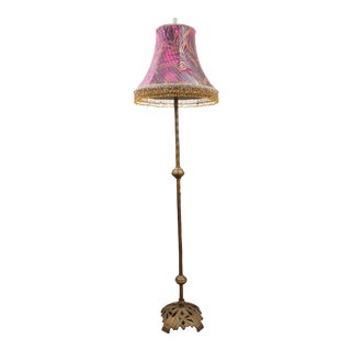 Antique French Art Deco Twisted Cast Iron Floor Lamp W Bronze Finish 52" For Sale