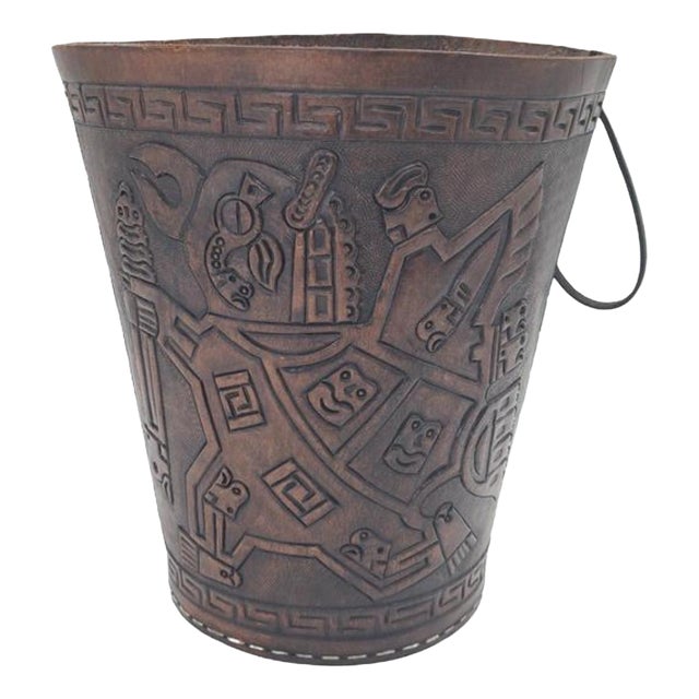 Vintage Aztec Leather Basket from Imprex, West Germany, 1970s For Sale