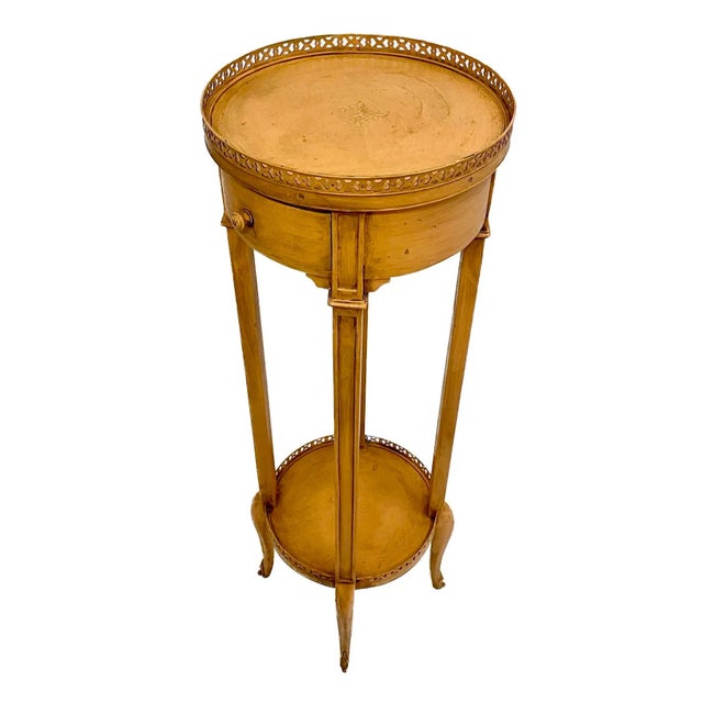 Vintage peach two tiered plant stand or pedestal with reticulated top gallery and frieze surround as well as gallery on...