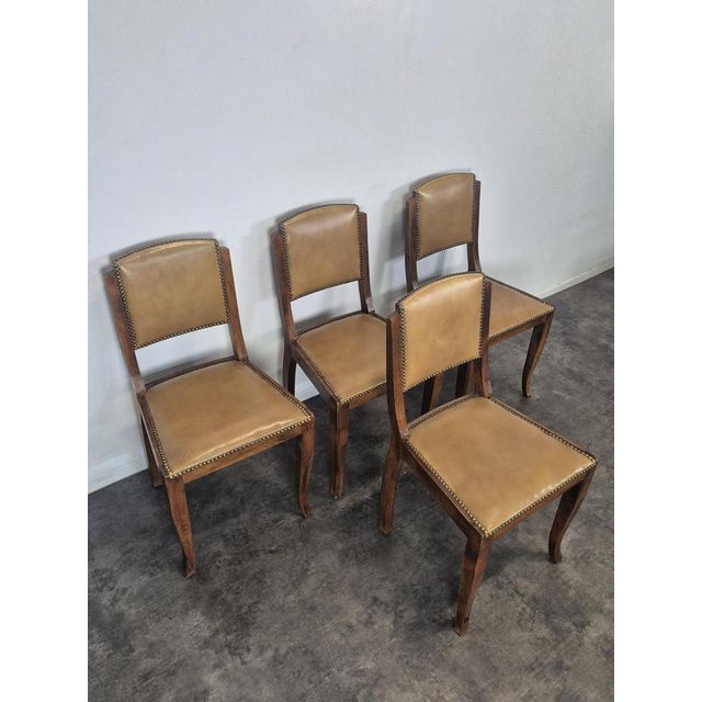 Chairs in Oak and Studded Imitation Leather, 1940s, Set of 4 For Sale - Image 4 of 9