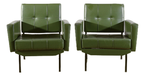 Green Leatherette Armchairs with Metal Frames and Foam Padding, 1970s, Set of 2