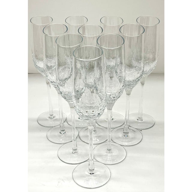 Mid 20th Century Stemware Set of 10 Beautiful Modern Champagne Flutes With Ice Crackle Effect For Sale - Image 4 of 18