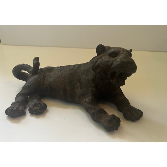 Antique Bronze Tiger Laying Down For Sale - Image 9 of 10