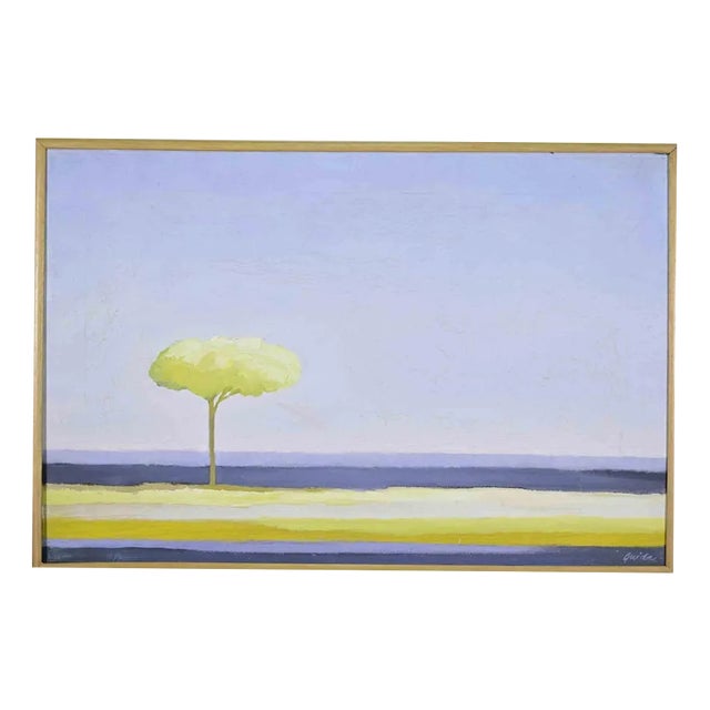 Gino Guida, The Yellow Tree, Oil Painting, 1980s For Sale