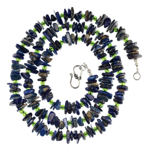 33-Inch Striking Combination of Lapis Lazuli and Green Czech Beads Necklace