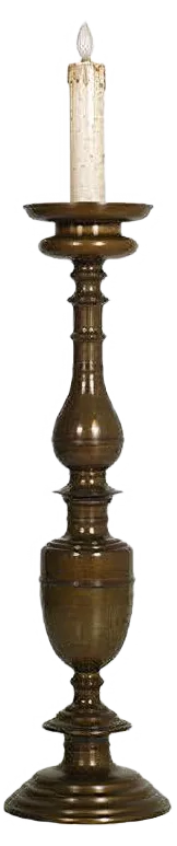 Large Antique Bronze & Brass Candlestick with Heraldic Coat of Arms