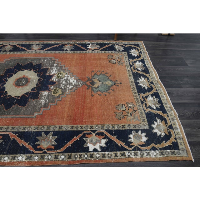 1970s Vintage Handmade Wool Cotton Orange Area Rug For Sale In San Francisco - Image 6 of 11