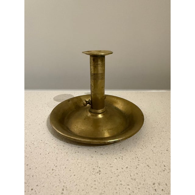 Antique Brass Push-Up Chamberstick Candle Holder For Sale - Image 4 of 6
