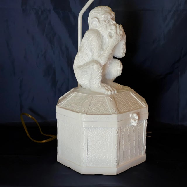 Late 20th Century Late 20th Century Palm Beach Regency Vivai Del Sud Style Speak No Evil Monkey Table Lamp - Newly Painted For Sale - Image 5 of 12