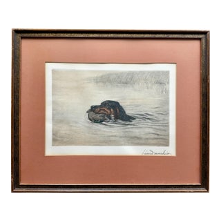 30s Original Léon Danchin Hand-Colored Etching Signed Gordon Setter Sporting Dog Art For Sale