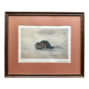 30s Original Léon Danchin Hand-Colored Etching Signed Gordon Setter Sporting Dog Art