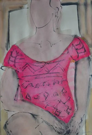 Sarah-Jane, Pink' Contemporary Mixed Media Figurative Painting by John Emanuel 2015