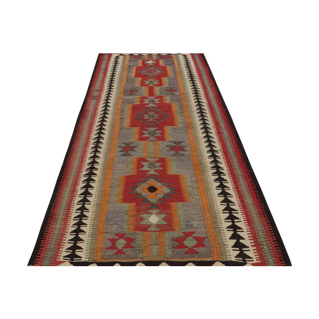 1950s 1950s Vintage Kurdish Kilim Rug in Red and Blue, Multicolor Geometric Patterns For Sale - Image 5 of 7