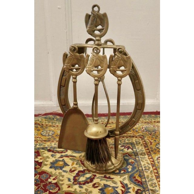 Brass Fireside Companion Horse Set, 1930s, Set of 4 For Sale - Image 6 of 7