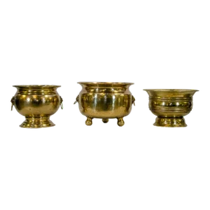 Hammered Brass Jardinières - Set of 3