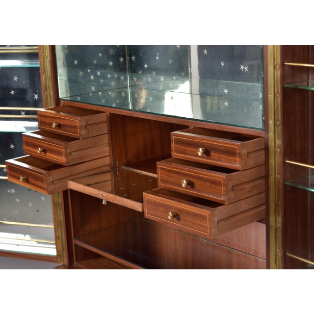 Tall Mid Century Italian Bar Cabinet With Yellow Glass Panels and Mirrored Interior For Sale - Image 12 of 12