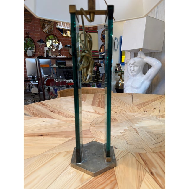 1970s 1970s Fontana Arte Style Brass and Blue Glass Table Lamps - a Pair For Sale - Image 5 of 10
