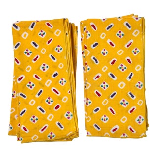 Vintage 1980s Yellow Geometric Cotton Napkins, Set of 12 For Sale