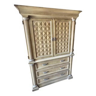 1990s Drexel Heritage Corbel Collection Carved Wood Entertainment Armoire For Sale